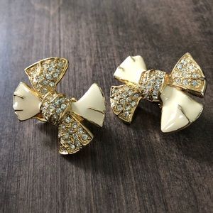 Vintage Givenchy clip gold bow rhinestone earrings